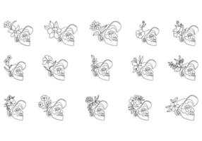 Man faces line art style with flower and leaves vector