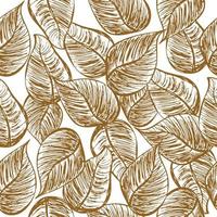 Seamless luxury pattern with cute doodle gold outline leaves. vector