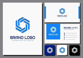plantilla de logotipo abstracto hexagonal con tarjeta de visita vector