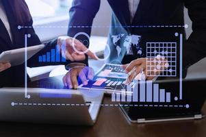 Data Management System with Business Analytics concept. business team hands working with provide information for Key Performance Indicators and marketing analysis onn virtual photo