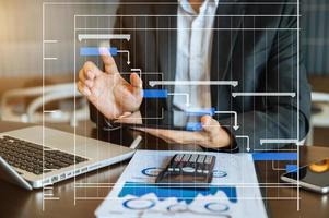 Project manager working and update tasks with milestones progress planning and Gantt chart scheduling diagram.business tram working at office photo