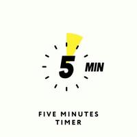 5 Minute Timer Icon, modern flat design. Clock, stop watch, chronometer showing five minutes label. Cooking time, countdown indication. Isolated Vector eps.