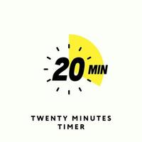 20 Minutes Timer Icon, Modern Flat Design. Clock, Stopwatch, Chronometer Showing Twenty Minutes Label. Cooking time, Countdown Indication. Isolated Vector eps.