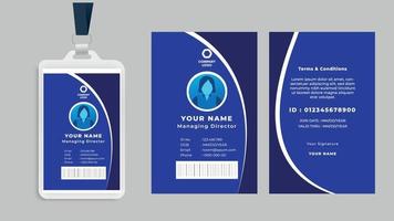 plantilla de tarjeta de identificación de empleado azul y blanco de gradiente mínimo, tarjeta de identidad profesional vector