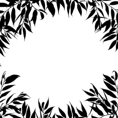 Black and white Frame with leaves isolated on a white background. Space for text. Design element for poster, banner, flyer, invitation, card or web.