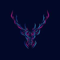 Deer logo line neon art portrait colorful design with dark background. Abstract vector illustration