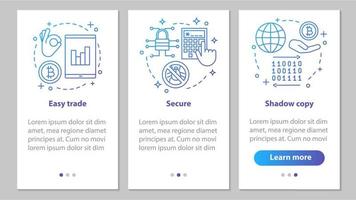 pantalla de la página de la aplicación móvil de incorporación de negocios de Internet con conceptos lineales. aplicación de comercio en línea. comercio fácil, copia de sombra, instrucciones gráficas de pasos de seguridad digital. Ilustraciones de vectores ux, ui, gui