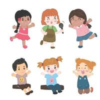 Collection of happy girls and boys portrait character illustration vector, diversity kids of nationalities sit and play on white background vector