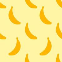 Patrón sin fisuras de plátanos amarillos, en estilo de diseño plano. frutas de plátano de dibujos animados dibujadas a mano sobre fondo amarillo, diseño repetitivo simple. ilustración de verano. vector