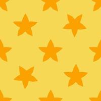 Patrón transparente de fruta de estrella amarilla, en estilo de diseño plano. frutas estrella de dibujos animados dibujados a mano sobre fondo amarillo, diseño tropical simple. ilustración de verano. vector