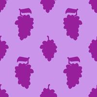 Patrón transparente de fruta de uva morada, en estilo de diseño plano. uvas de dibujos animados dibujadas a mano sobre fondo púrpura, diseño tropical simple. ilustración de verano. vector
