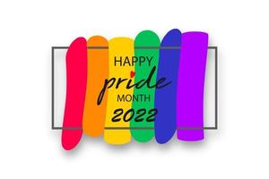 Pride month 2022 logo with rainbow flag. Banner Pride symbol with heart, LGBT, sexual minorities, gays and lesbians. Background Love is love. Template designer sign, icon colorful rainbow isolated vector