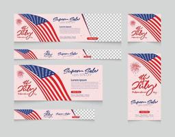 4th of July celebration web banner template set vector