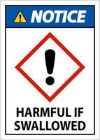 Notice Harmful If Swallowed GHS Sign On White Background vector