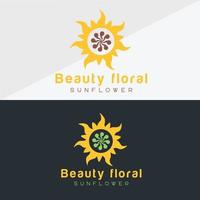 Sunflower logo and sun icon Vector design Template.