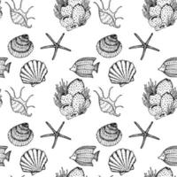 Hand drawn sea fishes seamless background. Surface pattern for textile, wallpaper and wrapping. vector