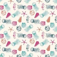 Hand drawn sea fishes seamless background. Surface pattern for textile, wallpaper and wrapping. vector