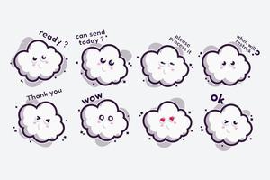 cute character set bundle mascot and sticker design cloud for online shopping emoticon expression face and thunder storm cloud vector