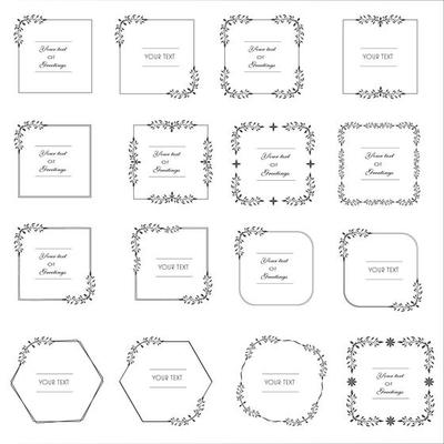 Floral decorative border, Hand drawn floral frames. Vector wedding design. Ornate wreaths with leaves and flowers.