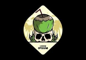 Coconut drink on human skull illustration vector