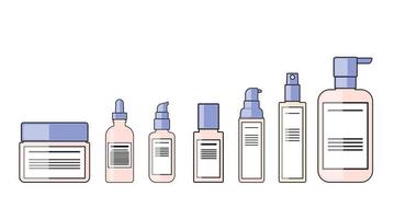 color and outline body lotions, serum, sunscreen, cream packaging pump bottle cosmetic flat design