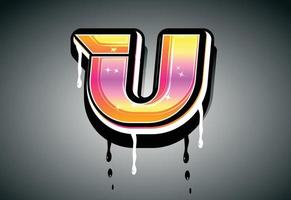 3D U Letter graffiti with drip effect vector