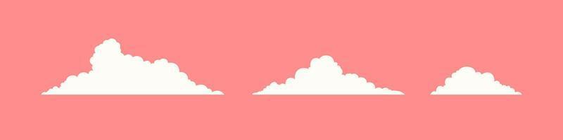 Simple Minimalistic Cartoon Clouds Vector Collection. Hand Drawn Flat Design Isolated on Peach Background, Weather Conditions.