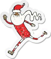 retro distressed sticker of a cartoon running santa vector