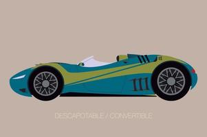 Detailed face of a convertible car illustration. Car side view. Futuristic design vector
