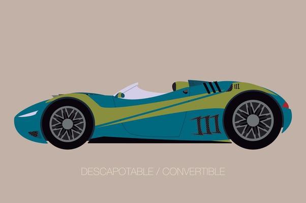 Detailed face of a convertible car illustration. Car side view. Futuristic design