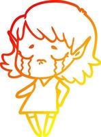 warm gradient line drawing crying cartoon elf girl vector