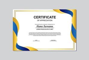 certificate template in gold and blue color with modern style. vector