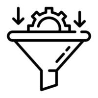 Funnel with cog and arrows, linear icon of data conversion vector