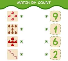 Match by count of cartoon christmas. . Match and count game. Educational game for pre shool years kids and toddlers vector