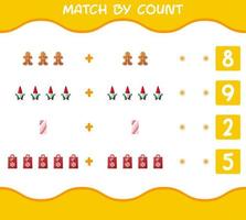 Match by count of cartoon christmas. . Match and count game. Educational game for pre shool years kids and toddlers vector