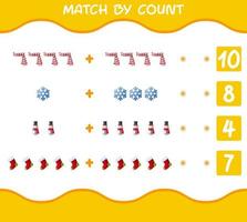 Match by count of cartoon christmas. . Match and count game. Educational game for pre shool years kids and toddlers vector