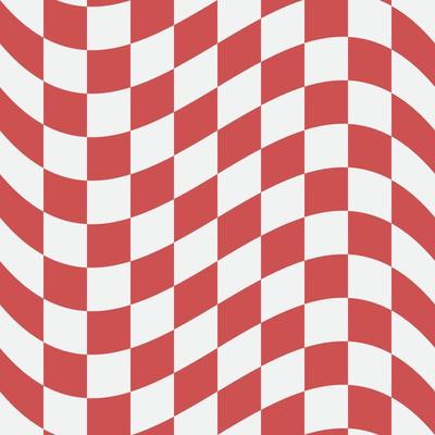 Warped Wave Checkers Seamless Pattern. Sports And Racing Background, Red Colored Wavy Distorted Checkered Design. Modern Warp Dynamic Texture for Digital, Print And Web Design. Vector EPS.