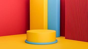 modernos podios de cilindros de color de moda con fondo de habitación vacío circular y vibrante. presentación de exhibición de producto abstracto. escena de pared mínima, sala de estudio foto