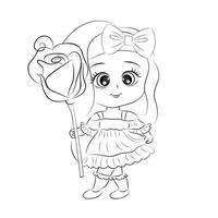 Coloring for children Girl with a rose vector