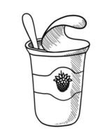 dibujo de contorno vectorial de yogur de frutas sobre un fondo blanco vector