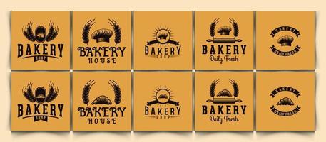 set vintage bakery logo, croissants and chef hat. vector illustration