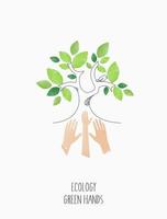 concepto de planeta respetuoso con el medio ambiente. eco con árbol verde, manos para salvar el medio ambiente, salvar el planeta verde limpio, concepto de ecología. tarjeta para el día mundial de la tierra. día de la tierra, 22 de abril diseño vectorial. vector