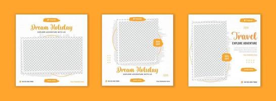 Modern Travel social media post set, travel holiday post template, tours and travels square post vector