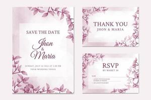 Beautiful green leaves floral water color wedding invitation card template vector