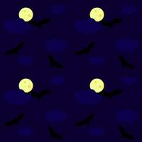 Seamless pattern. Bats on the background of the night sky. Moon. Vector illustration