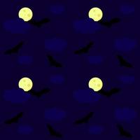 Seamless pattern. Bats on the background of the night sky. Moon. Vector illustration