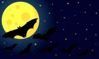 Halloween vector background with illustration of flying bats over the moon. Design for holiday banner. Vector illustration eps10