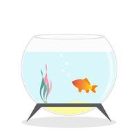 Goldfish in an aquarium. Print. Illustration for children. Vector design on white background