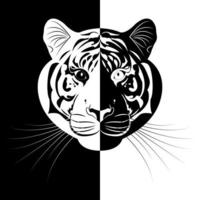 Black and white portrait of a tiger. Stylish print for a T-shirt. Modern design. Vector illustration