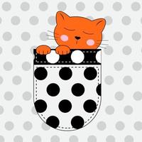 Cute cartoon character ginger kitten in a pocket. Doodle character. Vector illustration